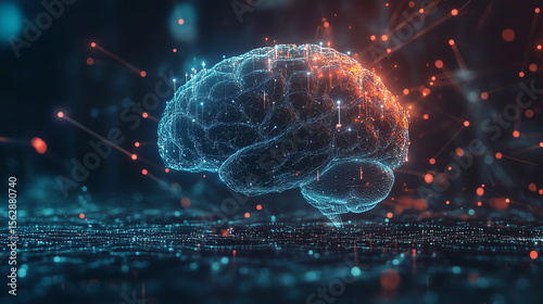 A dark background on human brain convert to artificial intelligence technology.