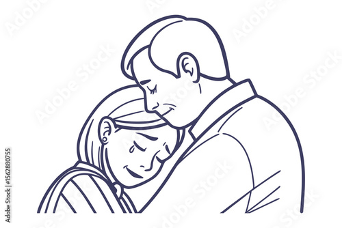 Comfort and Support: Tender embrace of a caring figure, comforting a person shedding tears, capturing solace and love.