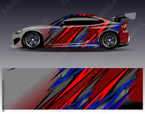 Car wrap design vector. Graphic abstract stripe racing background designs for vehicle, rally, race, adventure and car racing livery