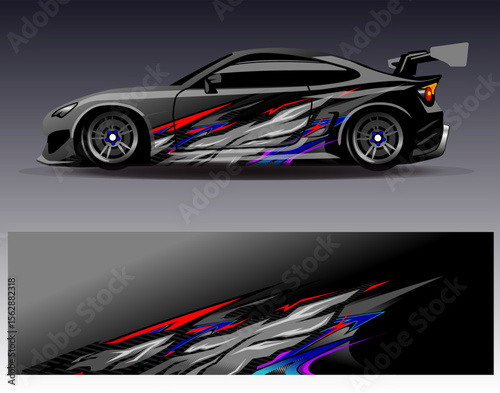Car wrap design vector. Graphic abstract stripe racing background designs for vehicle, rally, race, adventure and car racing livery