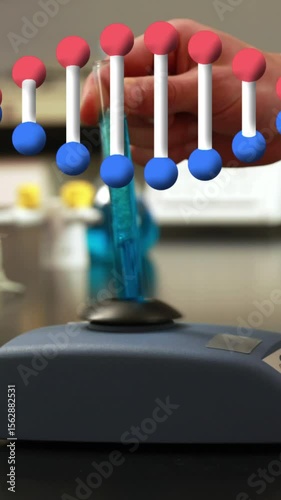 Animation of dna strand over caucasian male scientist in laboratory
