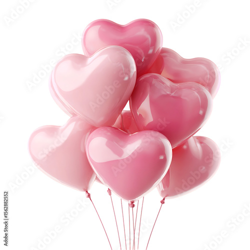Pink heart shaped balloons bunch. Romantic, love, Valentine's Day concept.