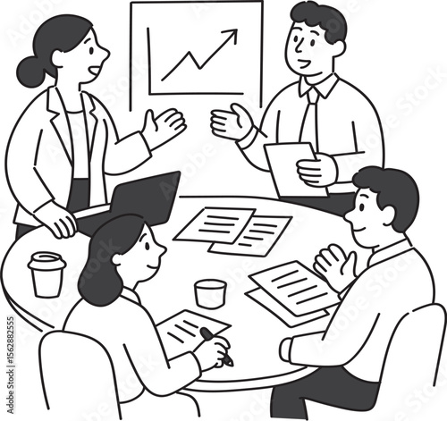 Business Team Meeting Presentation with Growth Chart and Documents