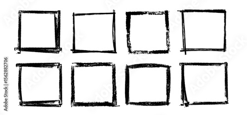 Box brush stroke frames line, Text box outline frame, Grunge paint brush square shapes in Hand-drawn style set, Brush borders Vector illustration