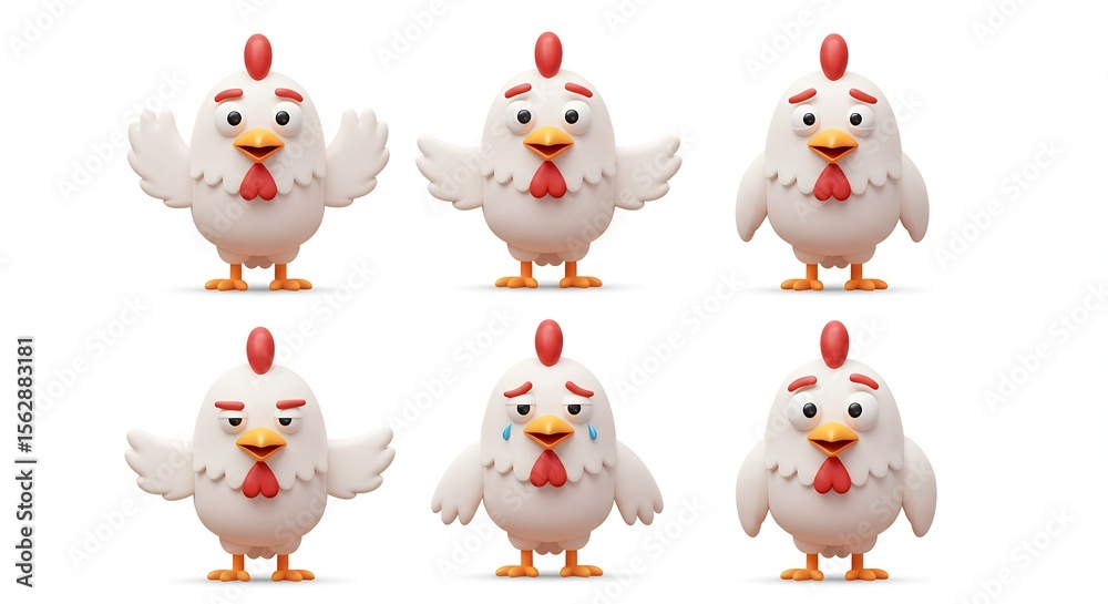 Naklejka premium Cartoon chicken characters set