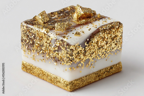 A photorealistic petit four with haute couture sequin effect