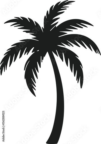 Curved Palm Tree Silhouette Vector – Tropical Beach Tree Illustration for Summer Island Designs