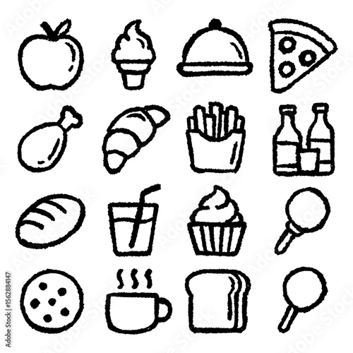 Hand Drawn Food and Drink Icon Set  Chalk Inspired Style