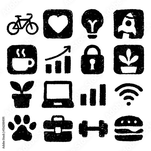 16 Hand Drawn Chalk-Inspired Lifestyle and Productivity Icons
