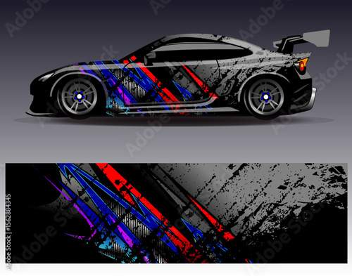 Car wrap design vector. Graphic abstract stripe racing background designs for vehicle, rally, race, adventure and car racing livery