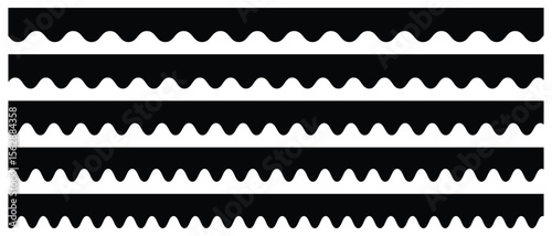 Scalloped edge seamless set. borders and dividers. Simple scalloped border. Repeat cute vintage frill ornament. Texture ribbons. Vector illustration isolated on white background.