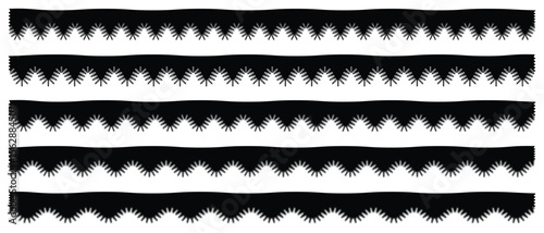 Scalloped edge seamless Vector set. Simple scalloped border. Fabric laces silhouette. borders and dividers. Texture ribbons. Vector illustration isolated on white background.