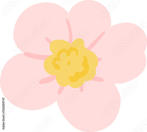Pastel Pink and Yellow Flower Illustration in Kawaii Style


