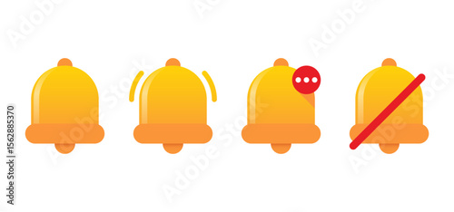 Colorful Notification Bell Icons | Alert, Message, Ringing & Mute Symbols Vector