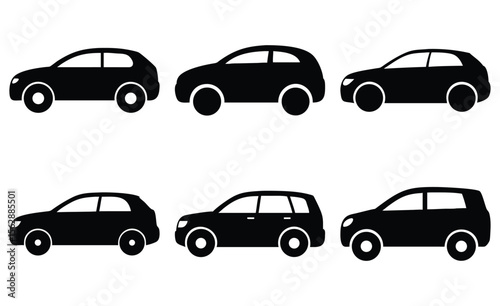 Car Silhouettes Vector Icons Set.