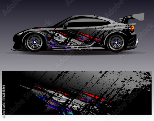 Car wrap design vector. Graphic abstract stripe racing background designs for vehicle, rally, race, adventure and car racing livery