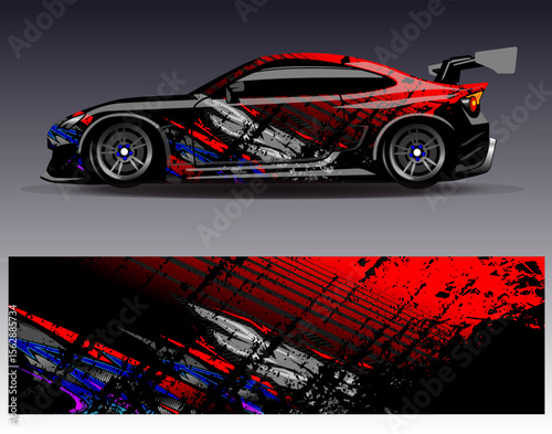 Car wrap design vector. Graphic abstract stripe racing background designs for vehicle, rally, race, adventure and car racing livery