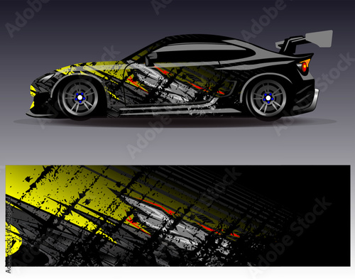 Car wrap design vector. Graphic abstract stripe racing background designs for vehicle, rally, race, adventure and car racing livery