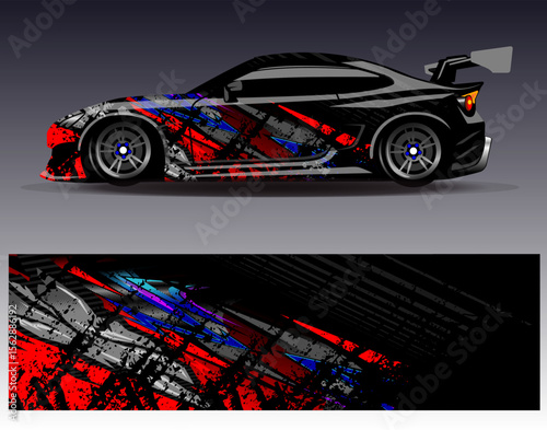 Car wrap design vector. Graphic abstract stripe racing background designs for vehicle, rally, race, adventure and car racing livery