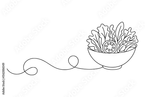 Continuous Line Drawing of Fresh Salad in Bowl for Healthy Eating Concept