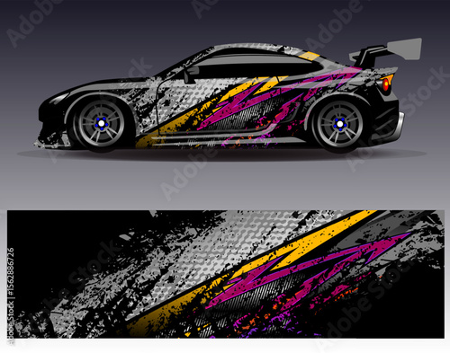Car wrap design vector. Graphic abstract stripe racing background designs for vehicle, rally, race, adventure and car racing livery