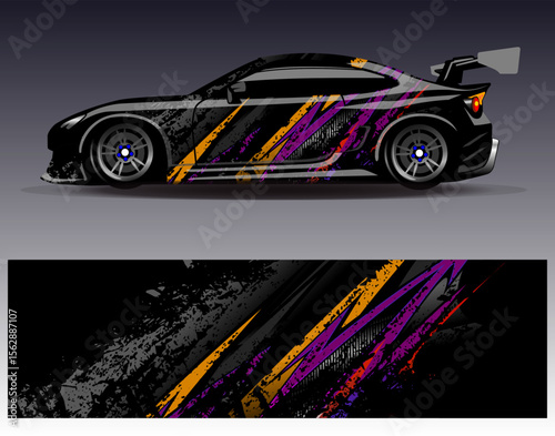 Car wrap design vector. Graphic abstract stripe racing background designs for vehicle, rally, race, adventure and car racing livery