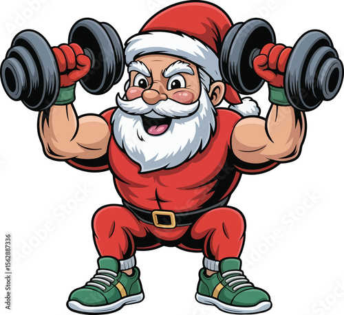 Santa Claus Joyfully Performing Dumbbell biceps