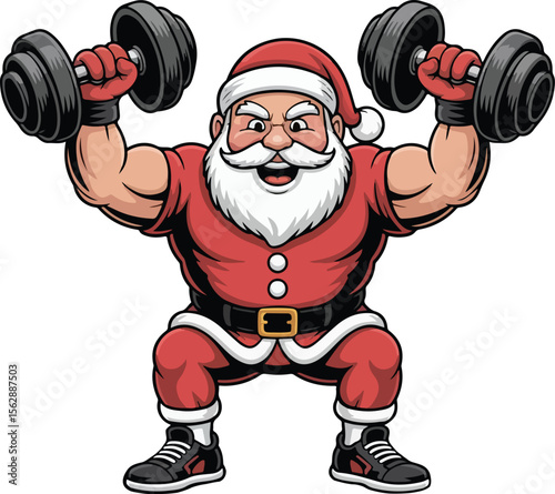 Santa Claus Joyfully Performing Dumbbell biceps