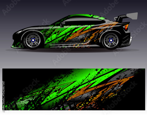 Car wrap design vector. Graphic abstract stripe racing background designs for vehicle, rally, race, adventure and car racing livery