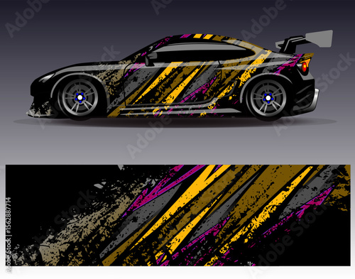 Car wrap design vector. Graphic abstract stripe racing background designs for vehicle, rally, race, adventure and car racing livery