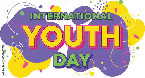 International youth day text with colorful abstract shapes background