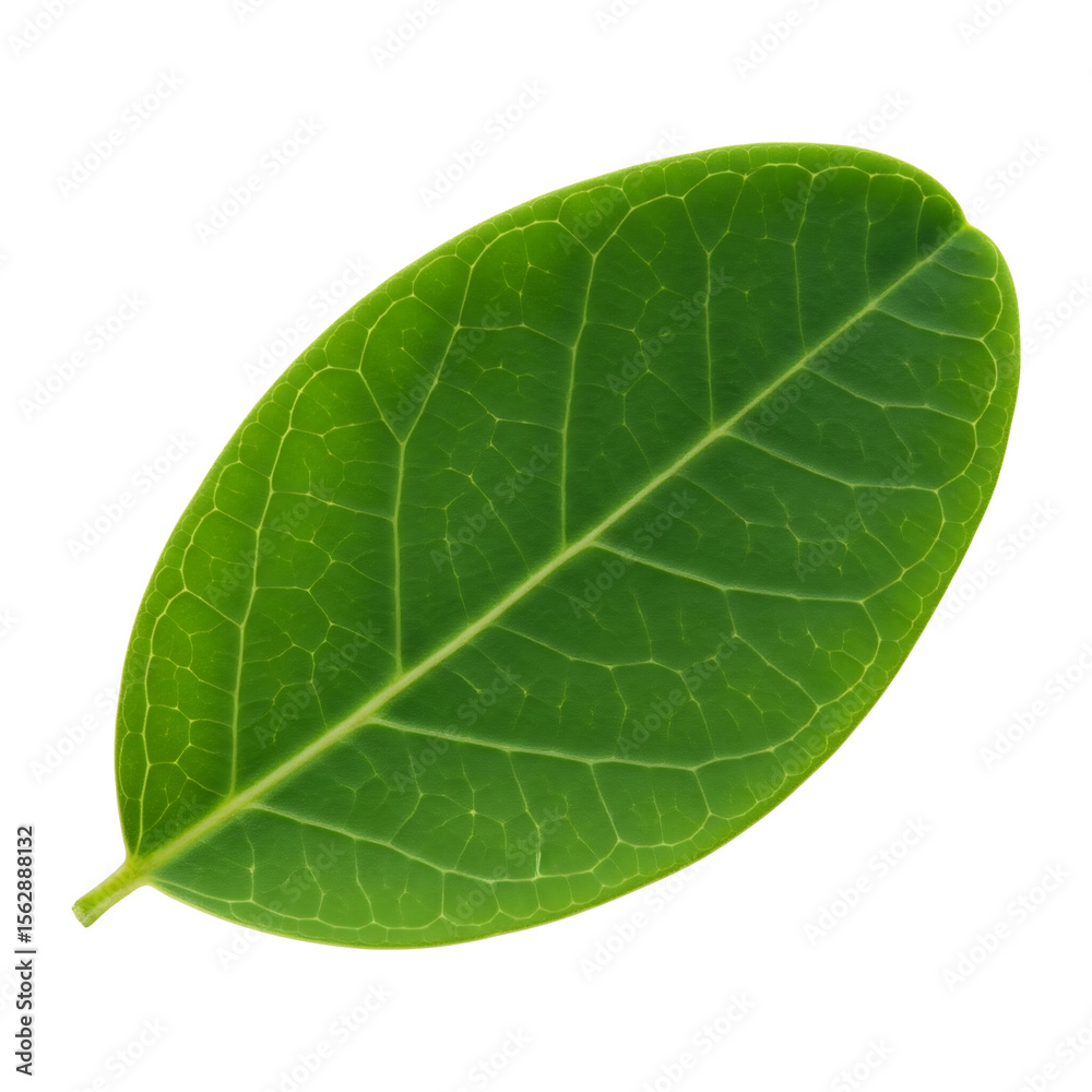 Obraz premium Isolated green leaf close up for botany study and nature related design projects on transparent background