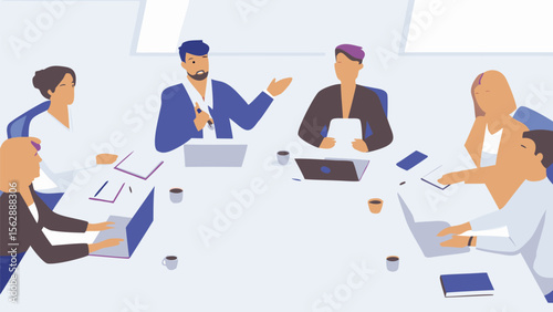 Group of people sitting around a table in a meeting discussing business strategies and ideas together