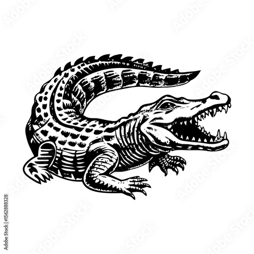 A vintage style illustration showing crocodile