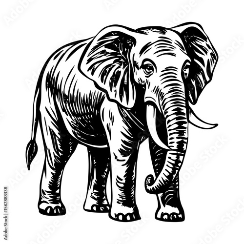 A vintage style illustration showing elephant