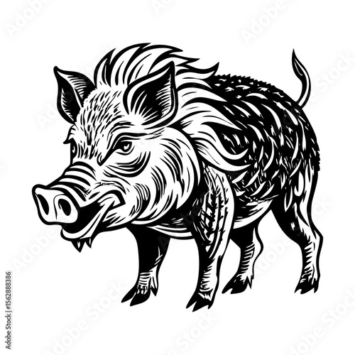 A vintage style illustration showing boar