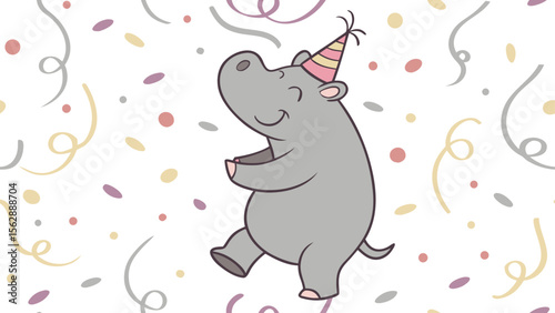 a funny cartoon hippo illustration and a cute animal design for a fun celebration