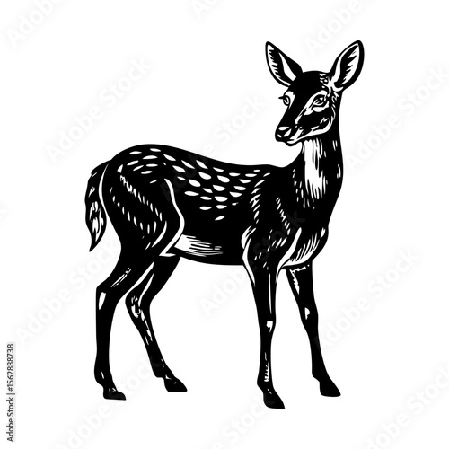 A vintage style illustration showing roe deer