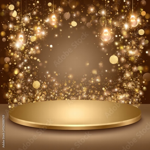 Gold podium bathed in spotlight highlighting its elegance and prestige on a dramatic stage ready for recognition
