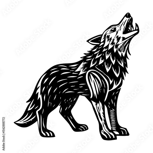 A vintage style illustration showing wolf howl
