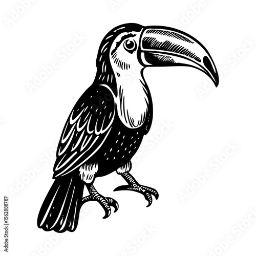 A vintage style illustration showing toco toucan