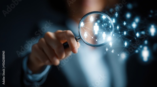 Searching connected network of people. Finding talent for recruitment concept