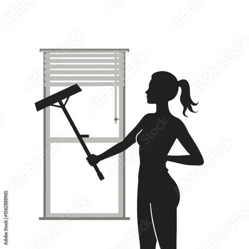 Black Silhouette Vector of Person Cleaning Window with Cloth or Wiper in Daily Household Activity Full HD