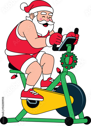 Santa Claus Riding an Upright Exercise Bike