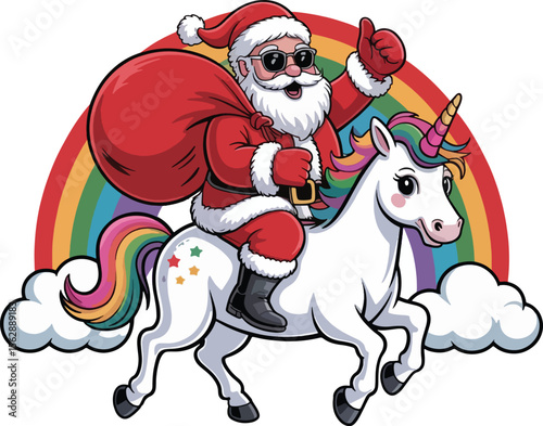 Santa Claus Riding a Unicorn