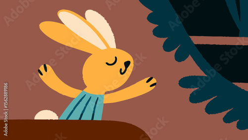 Cute cartoon Easter bunny, a happy spring holiday animal illustration