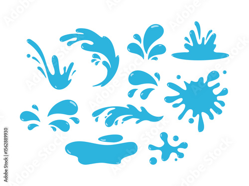 Collection of Blue Water Splash and Drops Illustrations