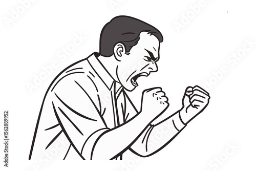 Anger and Outrage: A man expresses raw, unfiltered emotion, his face contorted in a display of seething rage, clenched fists, and a wide-open mouth, a symbol of pent-up frustration.