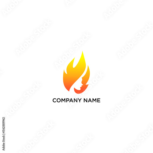 Beauty women icon vector logo design with fire creative concept Premium Vector