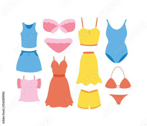 Collection of Hand Drawn Illustrations of Swimwear and Summer Wear